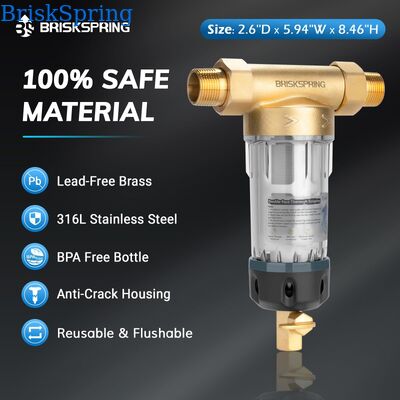 40 Micron Whole House Water Pre Filter with Reusable Mesh and Manual Flush for Sediment Removal